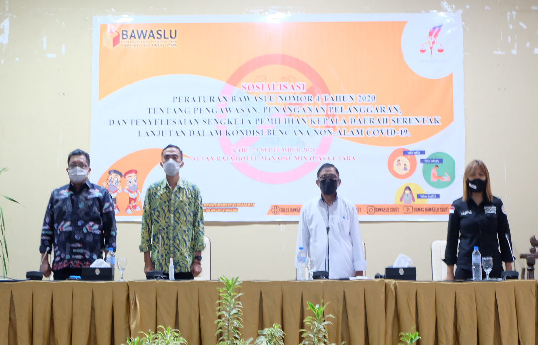 Bawaslu Sulut Gelar Sosialisasi Perbawaslu Nomor 4 Tahun 2020 di Hotel Sutan Raja Minut.