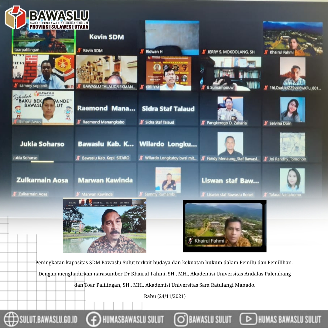 Peningkatan kapasitas SDM Bawaslu Sulut terkait budaya dan kekuatan hukum dalam Pemilu dan Pemilihan