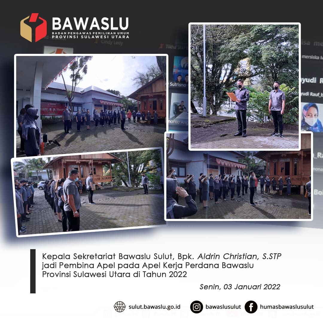  Awali Hari Pertama Dinas di Tahun 2022, Bawaslu Sulut Laksanakan Apel Pagi Jajaran Sekretariat
