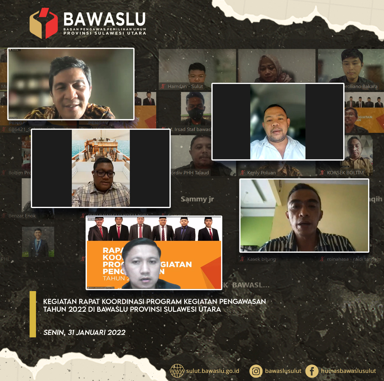 Bawaslu Sulut Gelar Rapat Koordinasi Program Kegiatan Pengawasan di Tahun 2022 Secara DaringÂ 