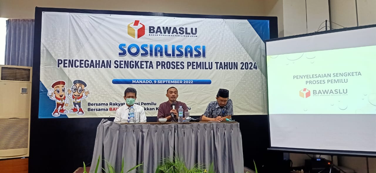 Anggota Bawaslu sulut Awaluddin Umbola menghadiri kegiatan Sosialisasi Pencegahan Sengketa Proses Pemilu Tahun 2024 