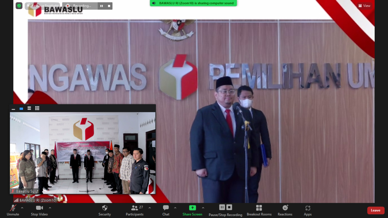 Rahmat Bagja Lantik PAW Anggota Bawaslu Kabupaten Minahasa dan Bawaslu Kota Bitung sisa masa bakti 2018-2023 secara DaringÂ 