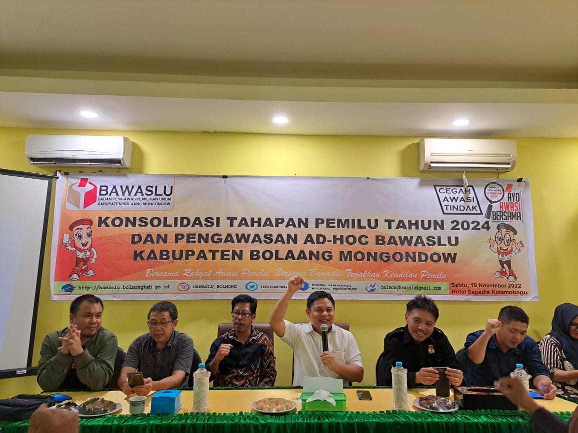 Hadiri Konsolidasi Tahapan Pemilu Tahun 2024 Bawaslu Bolmong, Donny Rumagit dorong percepat Suporting Sistem bagi Panwascam 