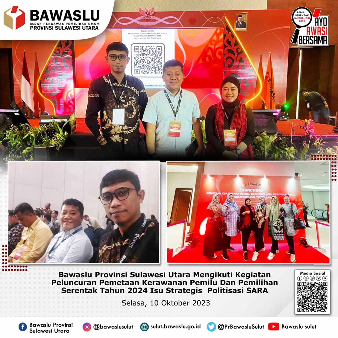 Bawaslu Sulut Ikuti Launching Pemetaan Kerawanan Pemilu dan Pemilihan Isu Strategis Politisasi SARA 