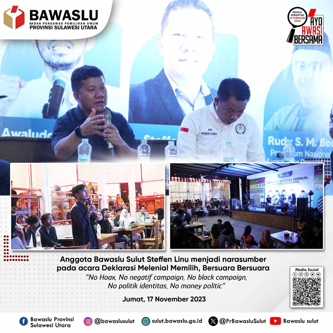 Deklarasi Melenial Memilih, Melenial Bersuara: Ini Kata Steffen Linu Anggota Bawaslu Sulut