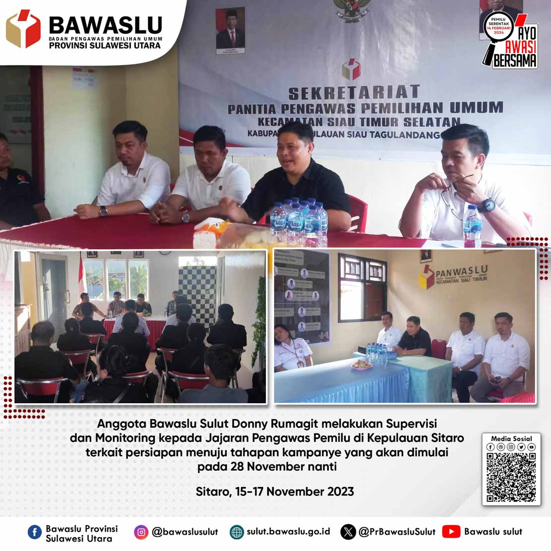 Supervisi Panwascam di Kepulauan Sitaro, Rumagit Ingatkan Tingkatkan Kompetensi Dasar Pengawas Pemilu