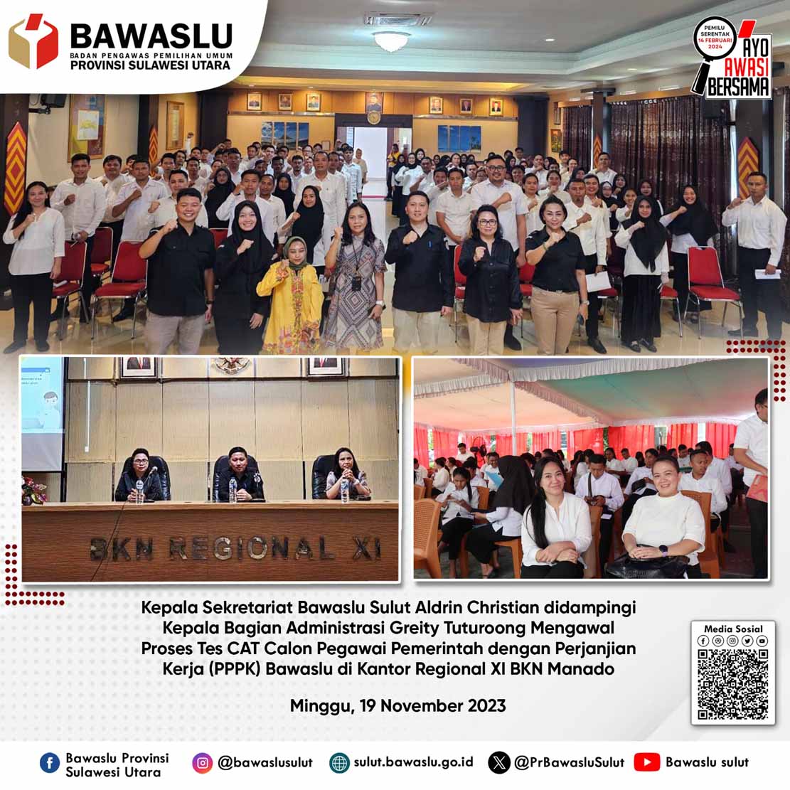 Bawaslu Sulut Kawal Proses CAT PPPK di Kanreg XI BKN Manado