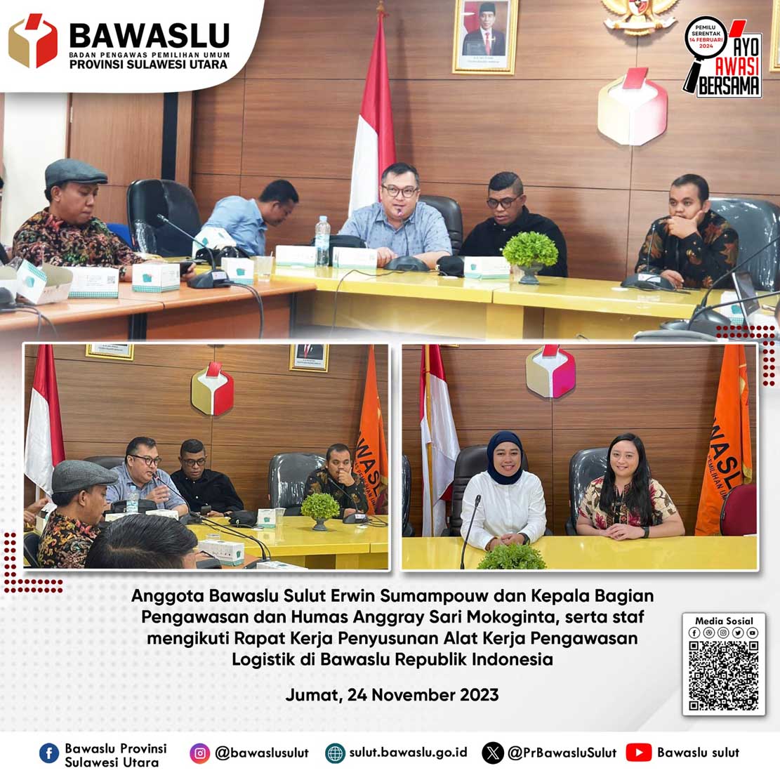 Ikuti Rapat Penyusunan Alat Kerja Pengawasan Logistik Pemilu, Erwin: Bawaslu Sulut Siap Laksanakan Tugas Pengawasan!