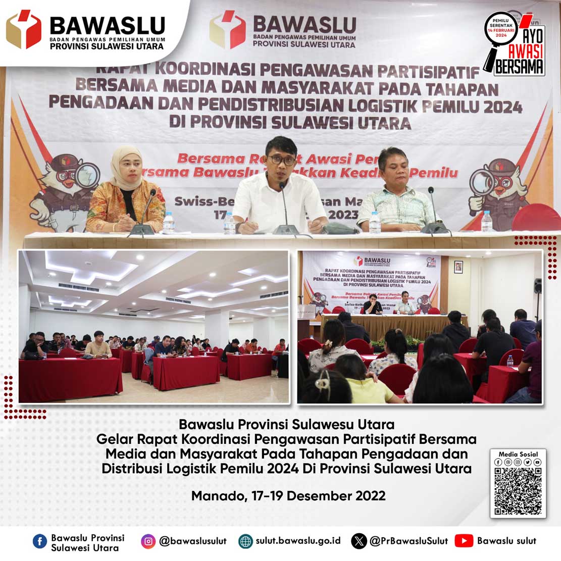 Gelar Rakor Pengawasan Partisipatfi Bersama Media dan Masyarakat, Bawaslu Sulut Harap Media dan Masyarakat Jadi Corong Edukasi Publik 