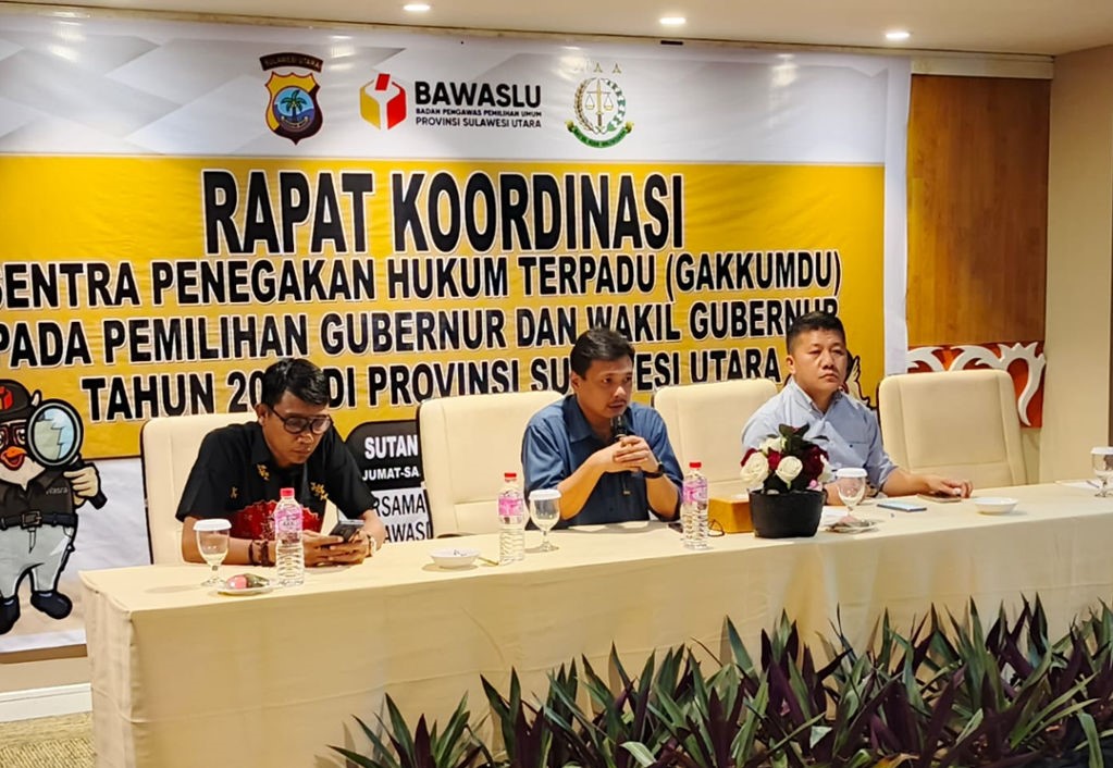 Gelar Rakor Gakkumdu, Bawaslu Sulut Tingkatkan Soliditas bersama Jaksa dan Polisi
