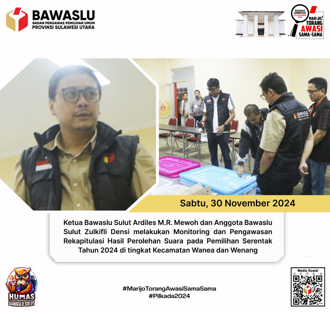 Bawaslu Sulut Pantau Kesiapan Rekapitulasi Suara Pilkada Tingkat Kecamatan di Manado