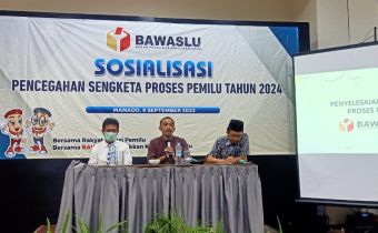 Anggota Bawaslu sulut Awaluddin Umbola menghadiri kegiatan Sosialisasi Pencegahan Sengketa Proses Pemilu Tahun 2024 