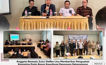 Anggota Bawaslu Sulut Steffen Linu Berikan Penguatan Kapasitas pada Jajaran Panwascam Se-Kabupaten Minahasa