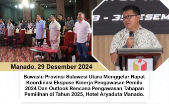 Bawaslu Sulut Gelar Rakor Ekspose Kinerja Pengawasan Pemilu 2024 dan Outlook Rencana Pengawasan Tahapan Pemilihan Tahun 2025